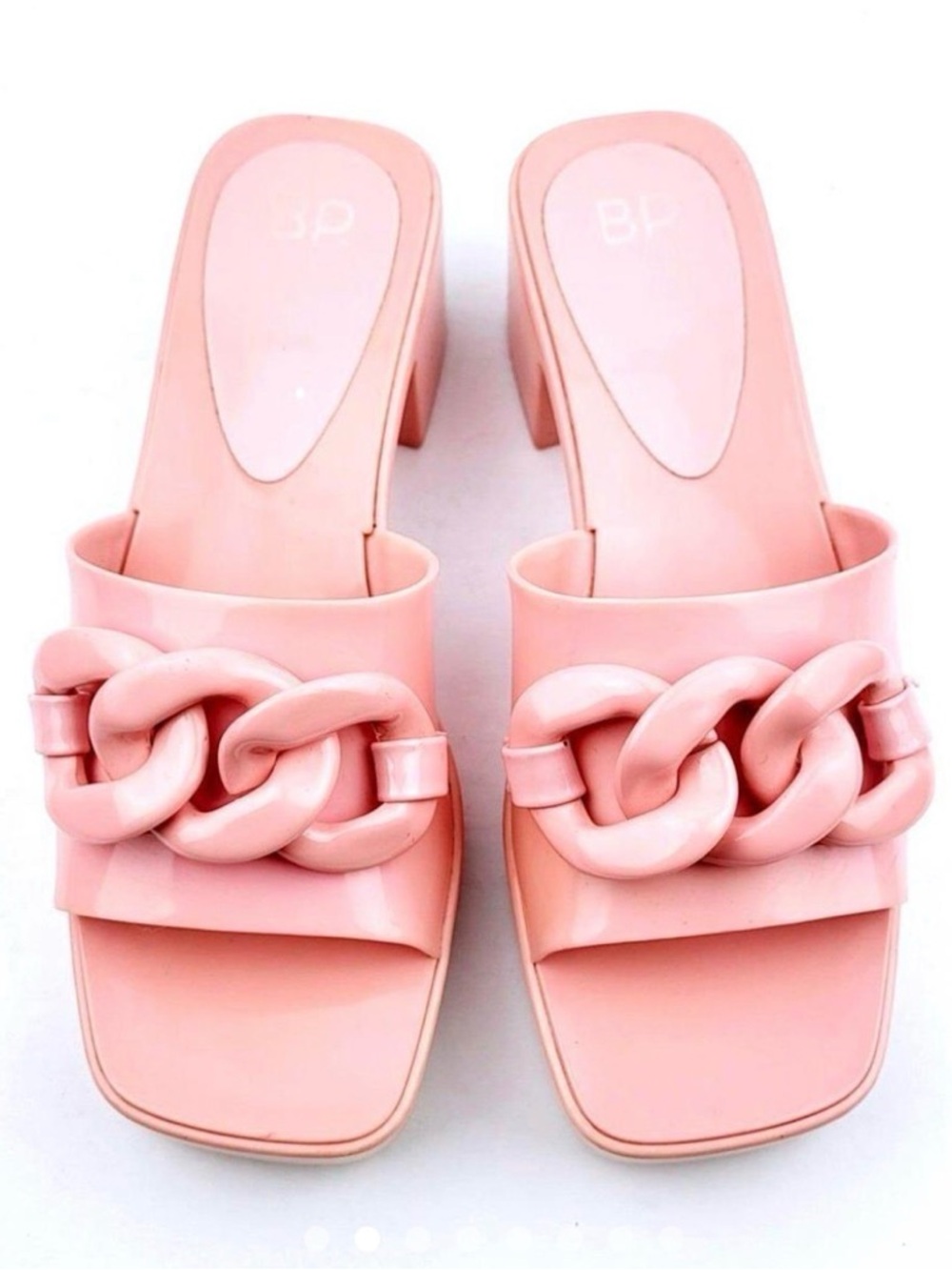 bp Pink Glossy Chain-Accent Slide Mules - Picture 2 of 2